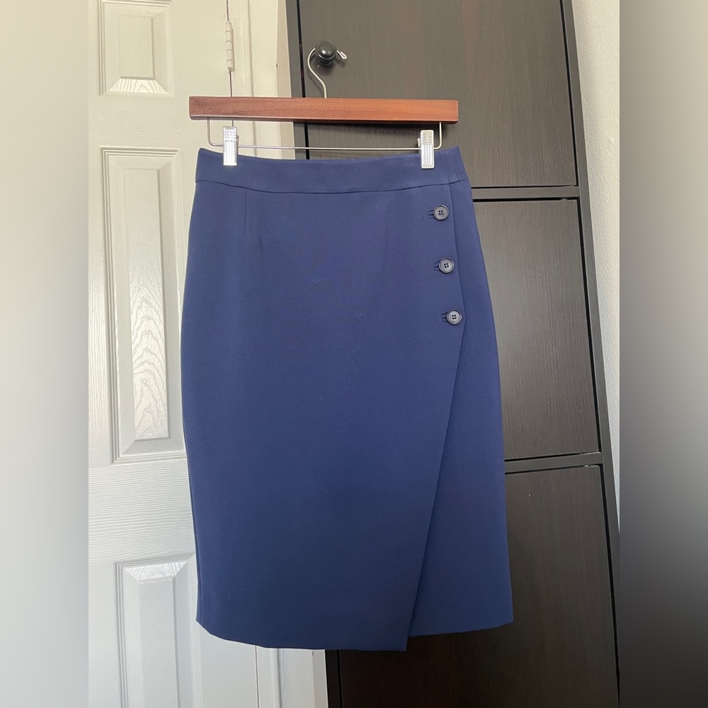 Navy Blue Midi Pencil Skirt for Work